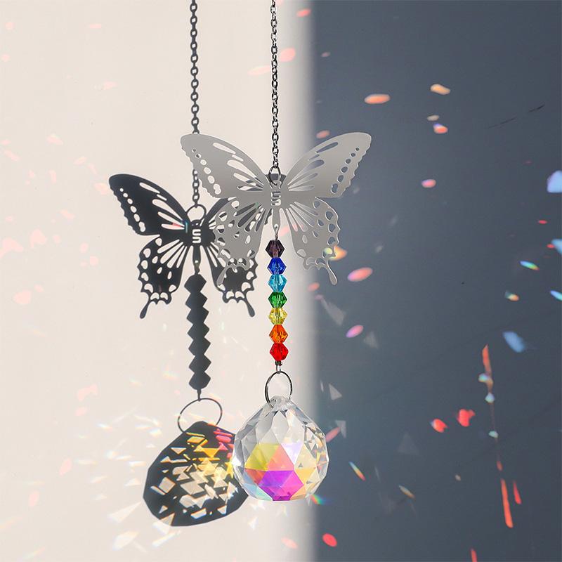 Butterfly Wind Chime Crystal Suncatcher Diamond Hanging Pendants Creative Sun Catcher Chaser Ornament Home Window Garden Decor