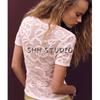 Summer New Arrival Women's Round Neck Silm Short Sleeve T-shirt Flower Print Texture Knitting Tops 0234006