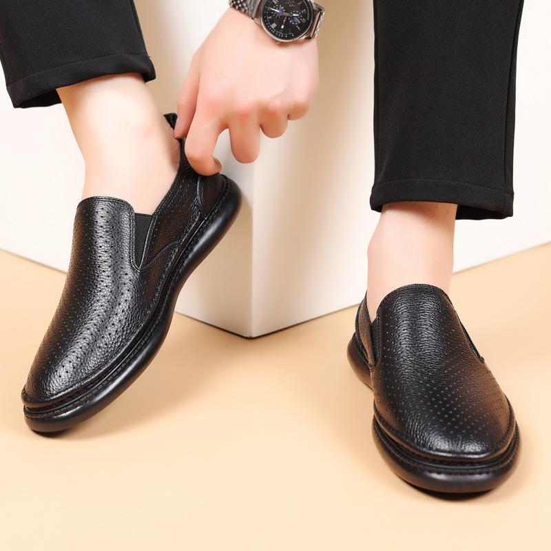 The First Layer of Cowhide Summer New Men's Sandals Leather Hollow Breathable Hole Shoes Men's Casual Shoes Leather Shoes Men's Shoes