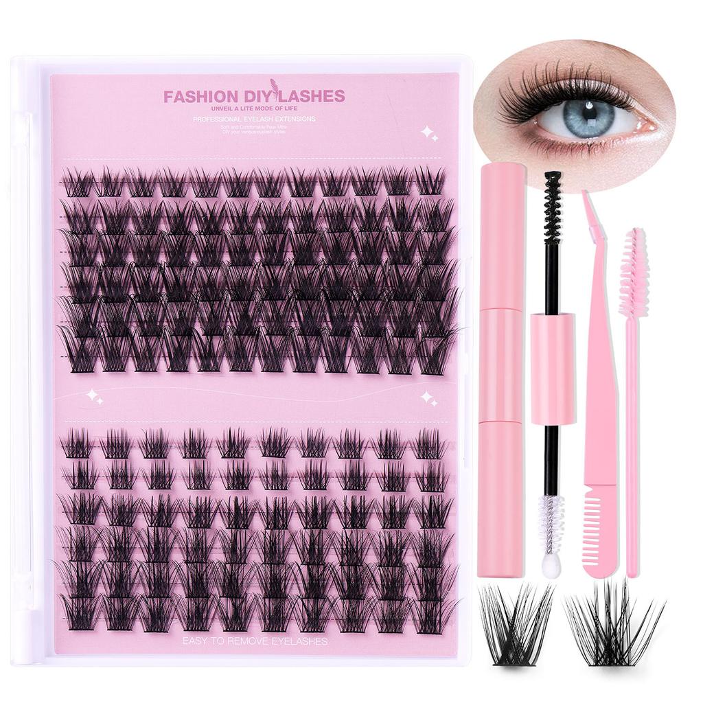 Naturalny, gruby, segmentowany zestaw sztucznych rzęs o dużej pojemności, podkręcony, skośny, latający, pojedynczy kępka rzęs