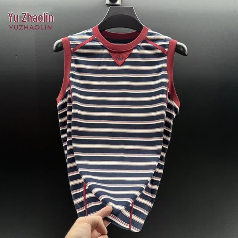 YUZHAOLIN Men s Striped Round Neck Tank Top XL