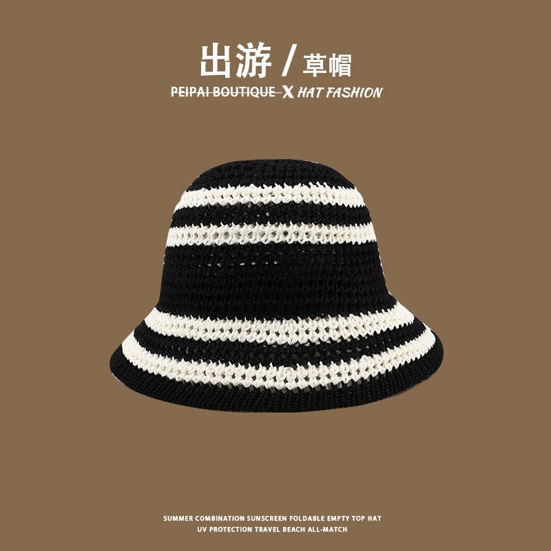 Women's Straw Hat Woven Sunshade Beach Hat Summer Hollow Breathable Bucket Hat Beach Sunshade Hat