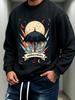 Men'S Graphic Print Crew Neck Sweatshirt, Vintage Retro Streetwear Pattern, Halloween Theme,100% Cotton Printed Long-Sleeve Crew Neck Pullover