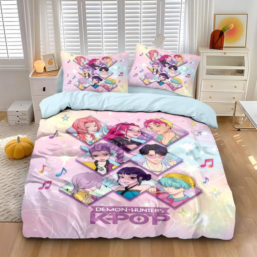 

K-поп D-охотники на демонов Постельное белье Односпальный Хэллоуин Костюм Постельное белье - Наборы из 2-3 предметов Одеяло Стеганое одеяло Пододеяльник Наволочки US Twin(172x218cm)