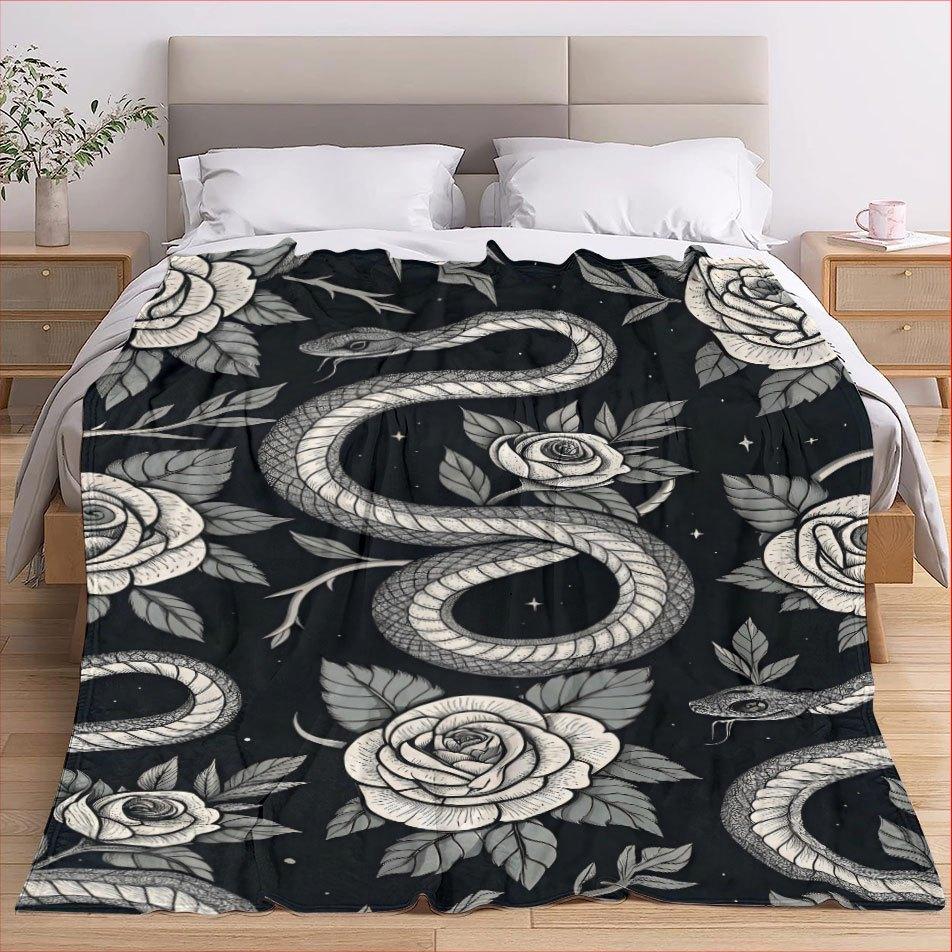 Serpent Elegance Blanket Reversible Flannel Throw for Bold Style AllSeason Comfort Edgy Decor Gift