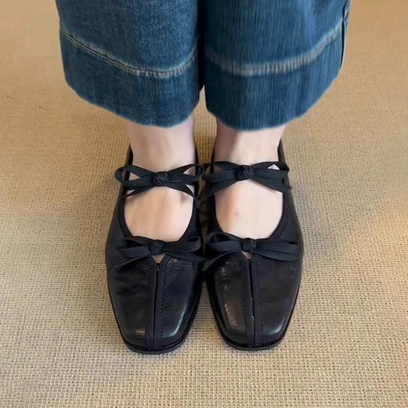 Fashion Mary Shop Spring/Autumn New Retro Women Single Shoes Ballet Bow Square Toe Medium High Heels Casual Shallow Pump Tacones Mujer