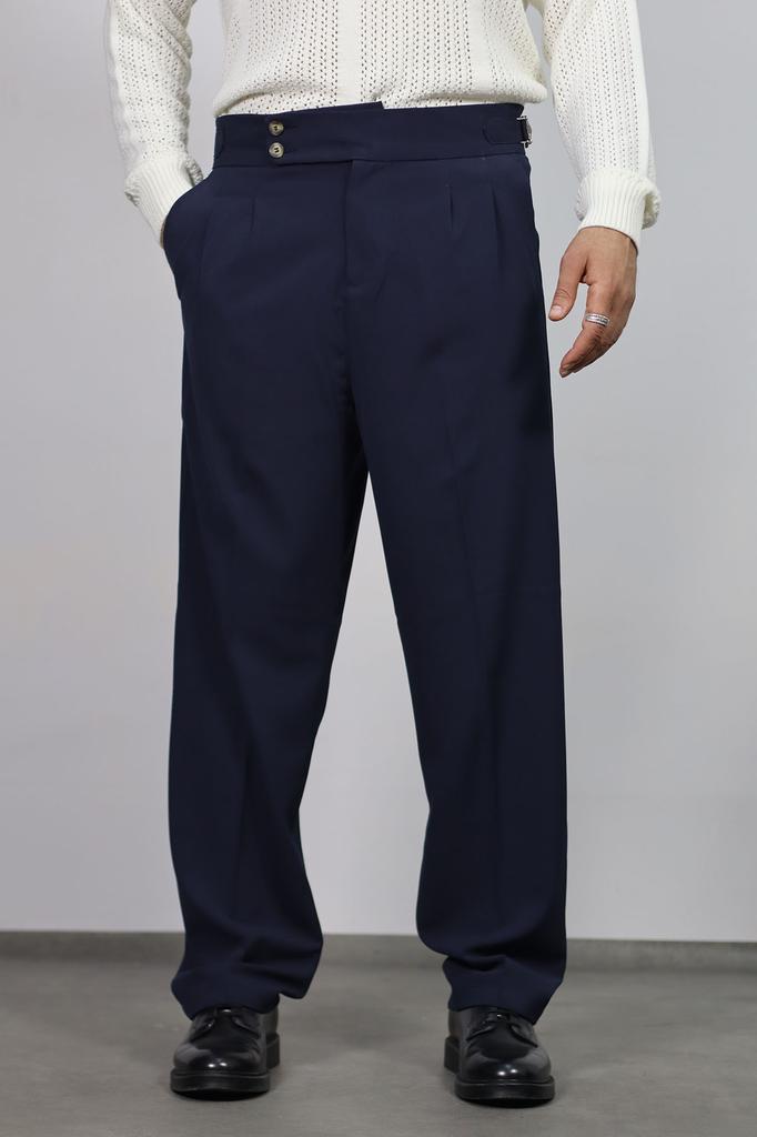 Calças largas masculinas italianas com pregas duplas