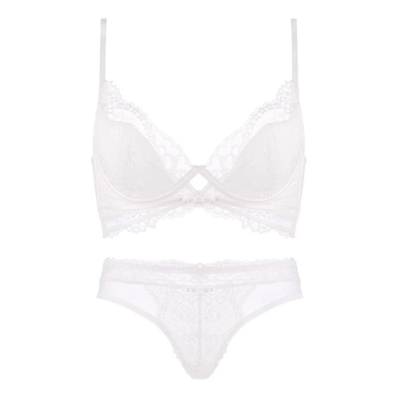White underwear women's big breasts show small breasts, thin anti-sagging bra French breathable lace bra summer nylon
