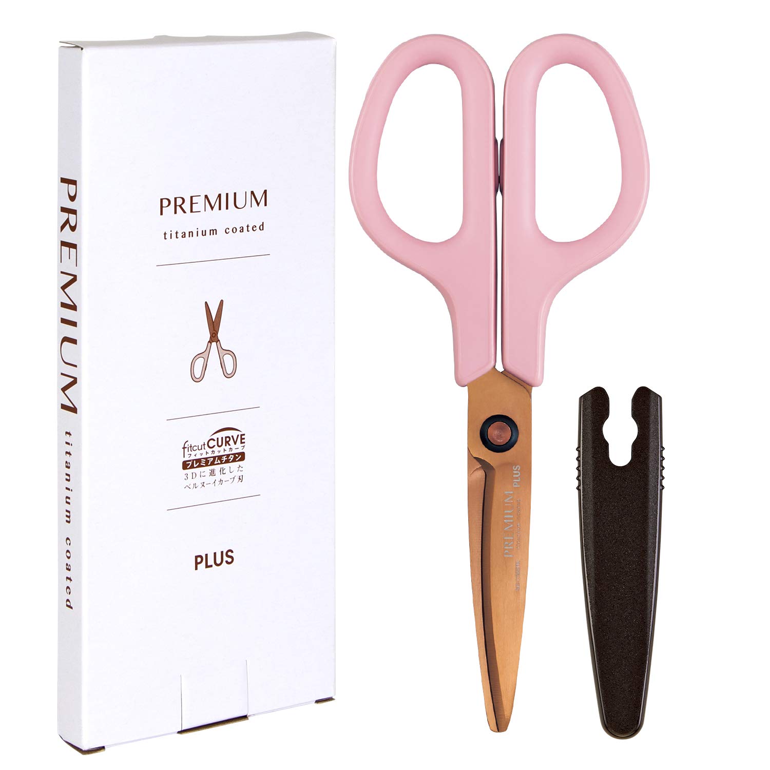 

Plus Premium Titanium Scissors Pink 35-721 Stain Rust Resistant Non-Stick 30° Sharpness Retention Paper Box Packaging