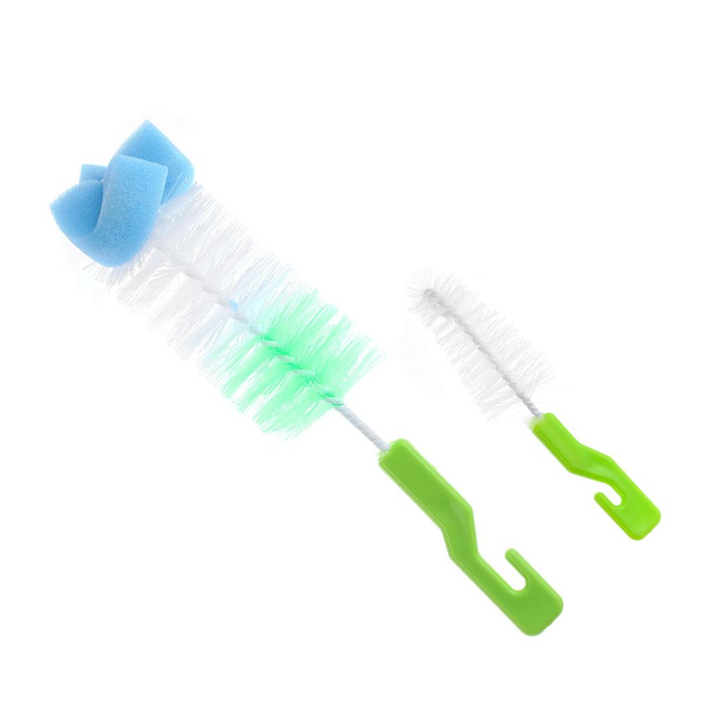 2PCS Home 360-degree Spout Cup Clean Sponge Baby Nipple Bottle Brush Rotating