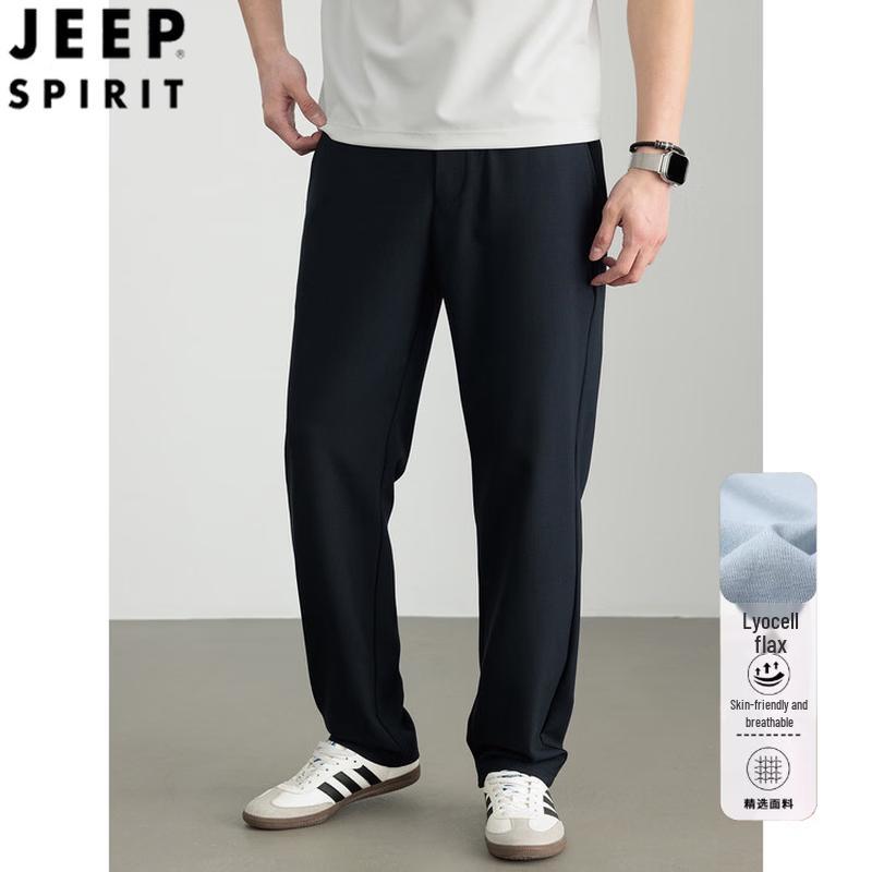 JEEP SPIRIT Men's Lyocell Linen Casual Straight Leg Pants
