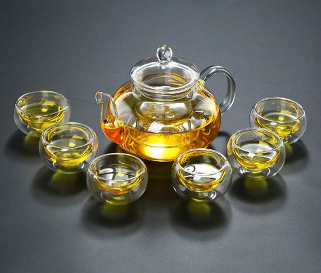 8-Piece Heat-Resistant Borosilicate Glass Tea Set with Flower Teapot – Perfect for Business Gifts