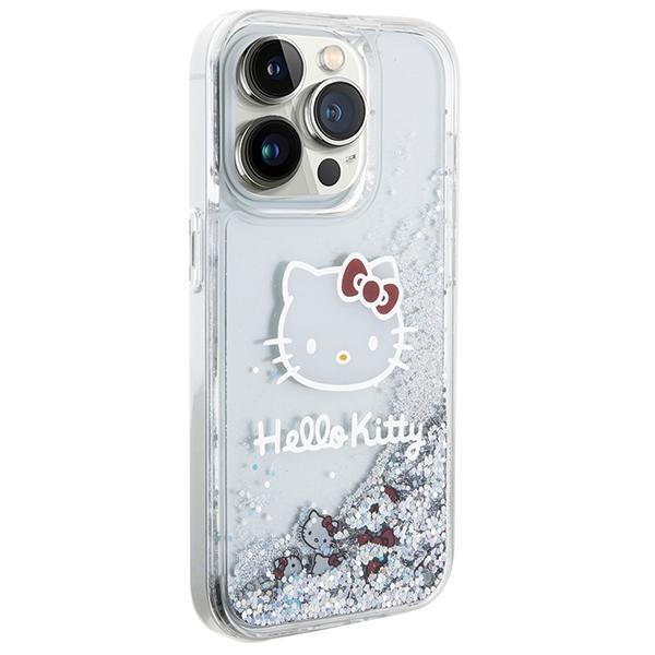 Etui do iPhone 13 Hello Kitty Liquid Glitter Charms Srebrne