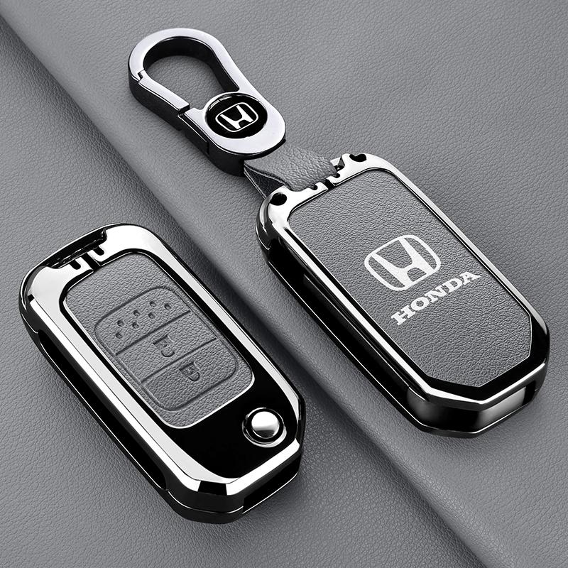 Leather Car Flip Key Case Cover Shell Smart Remote Holder For Honda Civic 4d 9th Gen 10 Accord XRV Life Jazz Crv Fit CR-V Crider