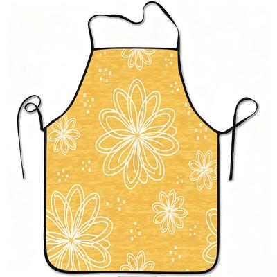 1pc Yellow Floral Apron Suitable for Cooking, Gardening & Picking - Adjustable Waistband, Durable Easy-Clean Polyester Apron with Floral Print for Kit