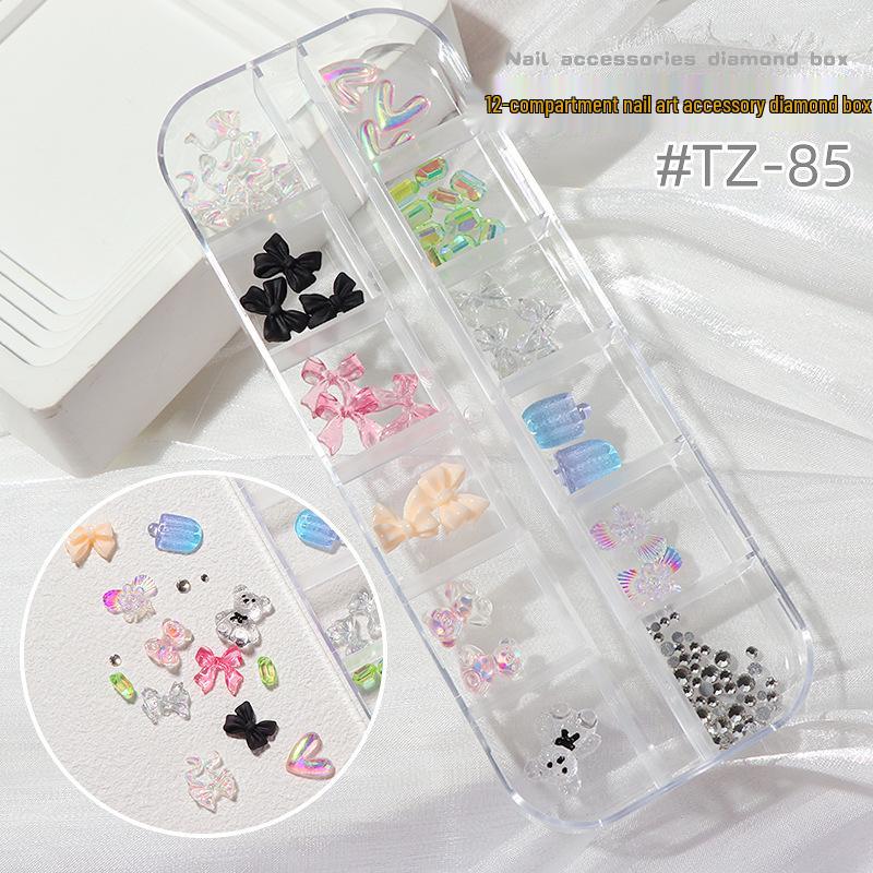 

3D Aurora Butterfly & Bear Nail Art Jewelry Set: 12-Grid Mixed Accessories