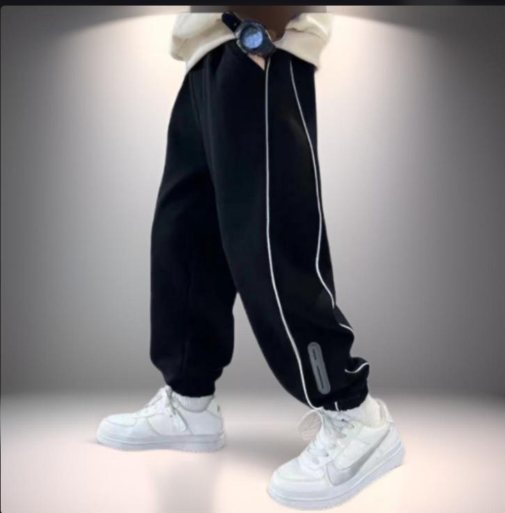 

Флисовые брюки для мальчика со светоотражающей полосой, стиль весна/осень, с манжетами для спорта и повседневной носки 140