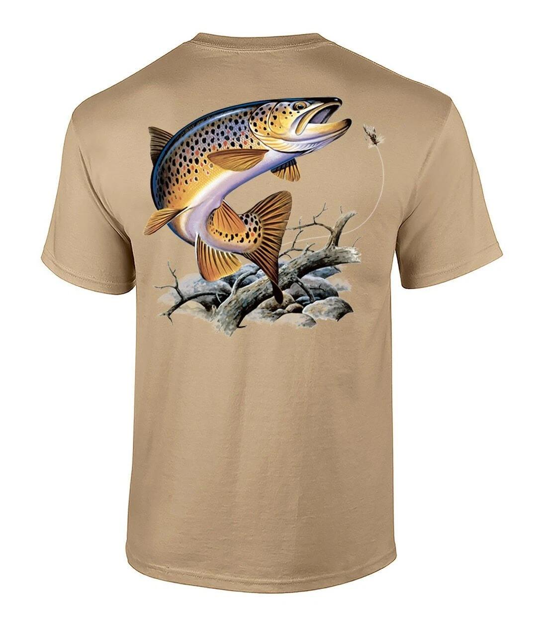 Pêche Marron Truite Adulte T-Shirt Manche Courte L