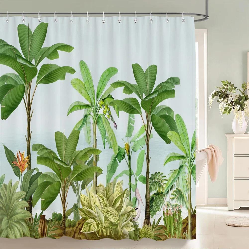 Nordic style Flower Leaf Plant Printed Fabric Shower Curtains Floral Bath Screen Waterproof Products Bathroom Decor with Hooks
