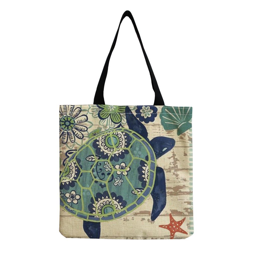 Damen Vintage Leinen-Tragetasche - Große Kapazität mit Aufdruck Schulter-Handtasche für Freizeit & Lebensmitteleinkauf KTB