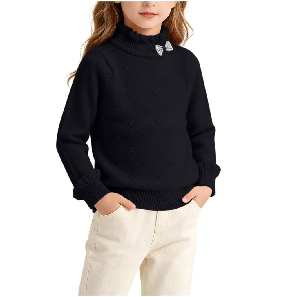 Girls' Color Long Sleeve Knit Sweater for Daily Wear and Layering