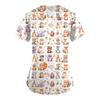 Plus Size Printed Scrub Working Uniform Tops For Women's Cross V-Neck Halloween Print Short Sleeve Fun T-Shirts Workwear Tee With Pockets