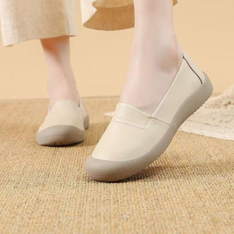 Shoes spring soft sole non-slip not tired feet comfortable medium flat bottom shallow mouth leather shoes