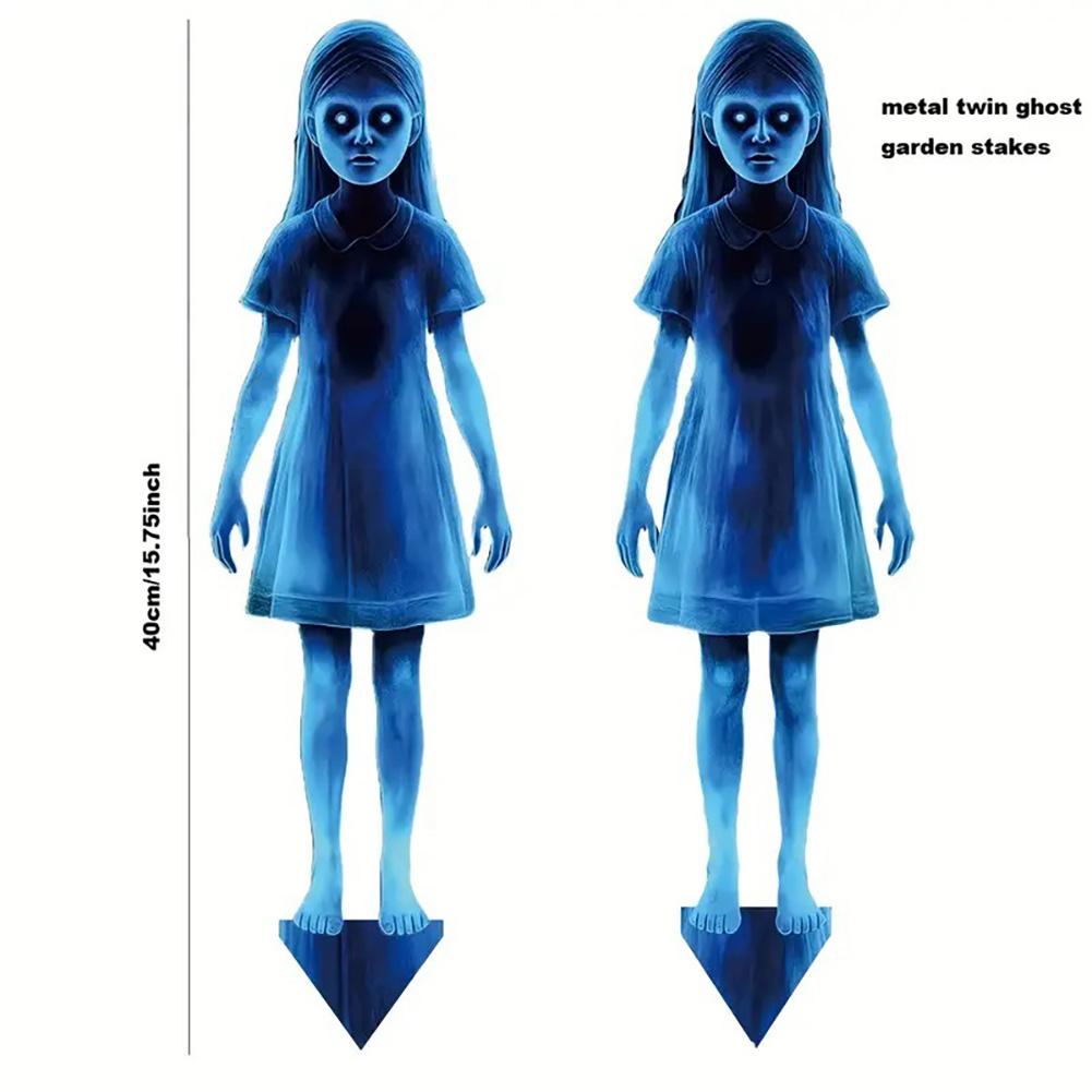 Halloween Twin Ghosts Flat Stakes Creepy Iron Phantoms Horror Movie Style Wraiths Scary Garden Yard Halloween Decor