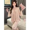 Women's Chiffon Pajama Set - Sweet Spring & Autumn Style, Doll Collar, Long Sleeves & Pants, Elegant & Lightweight Homewear