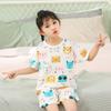 2 Pcs Kids Home Wear Set Cotton Cute Cartoon Printing Round Neck Short Sleeve Top Shorts Pajamas