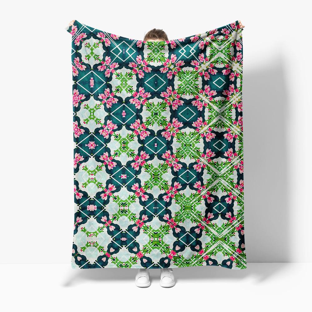 

Turquoise Floral Pattern Blanket Soft Cozy Throw Blanket Bedding for Sofa Couch Decoration Gift 75x100cm