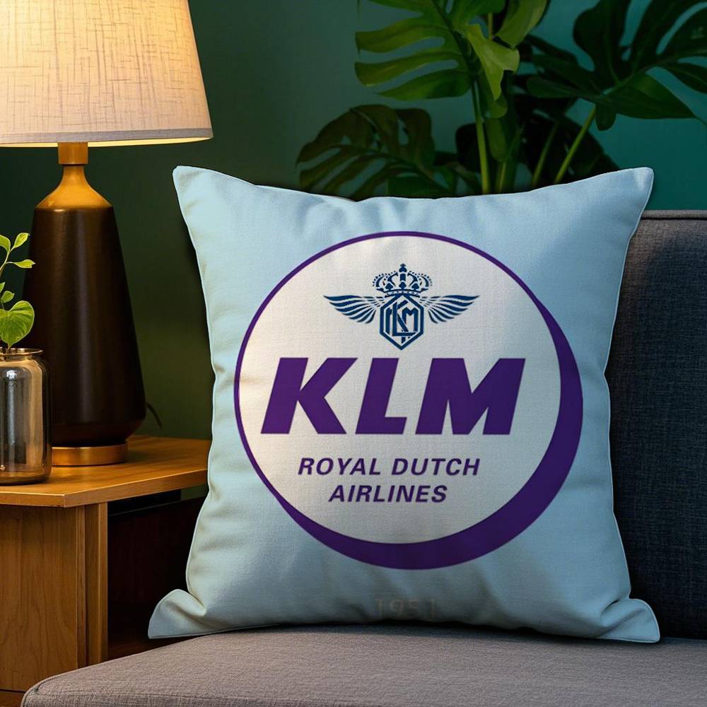 Netherlands K-Klm R-Royal Dutch Airlines Pillow Case Plush Fabric Soft Double Sided Print Sofa Cushion Cover Throw Pillow Covers