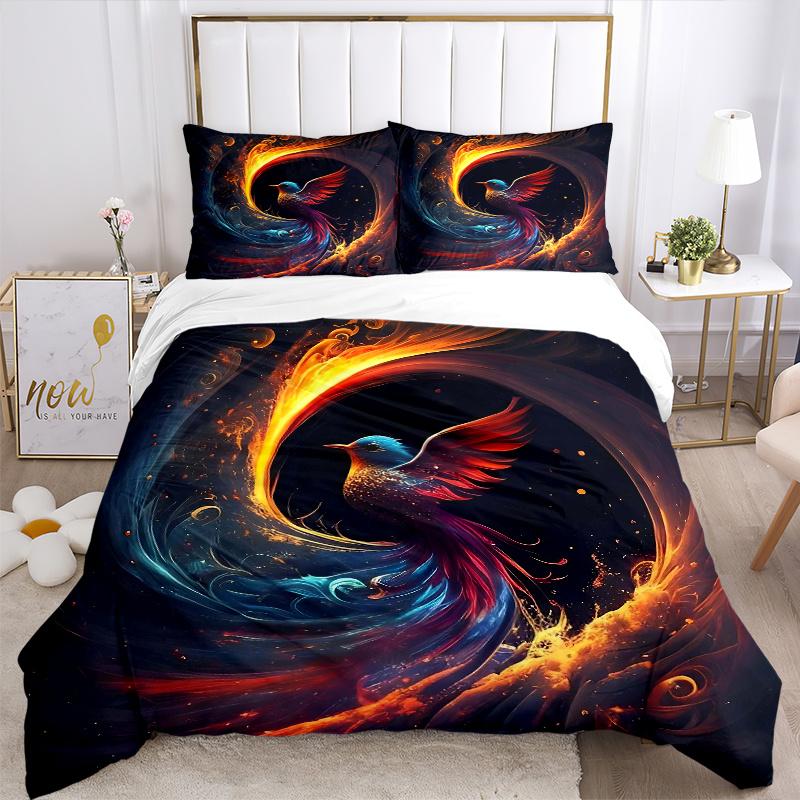 3pcs Phoenix Rising Pattern Bedding Three-Piece Set (1 Cover + 2 Pillowcases, No Fillings), This Printed Bedding Set Is