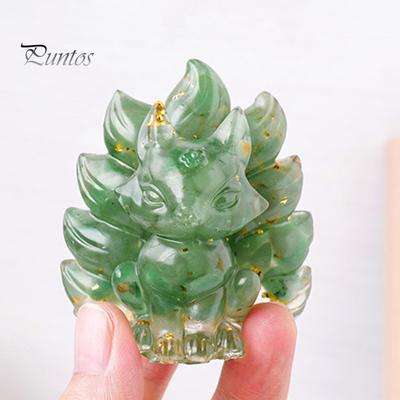 Natural Stone Nine-tailed Foxes Figurine Positive Healing Energy Hand-carved Colorful Faux Crystal Sitting Animal Statue Home Office Desktop