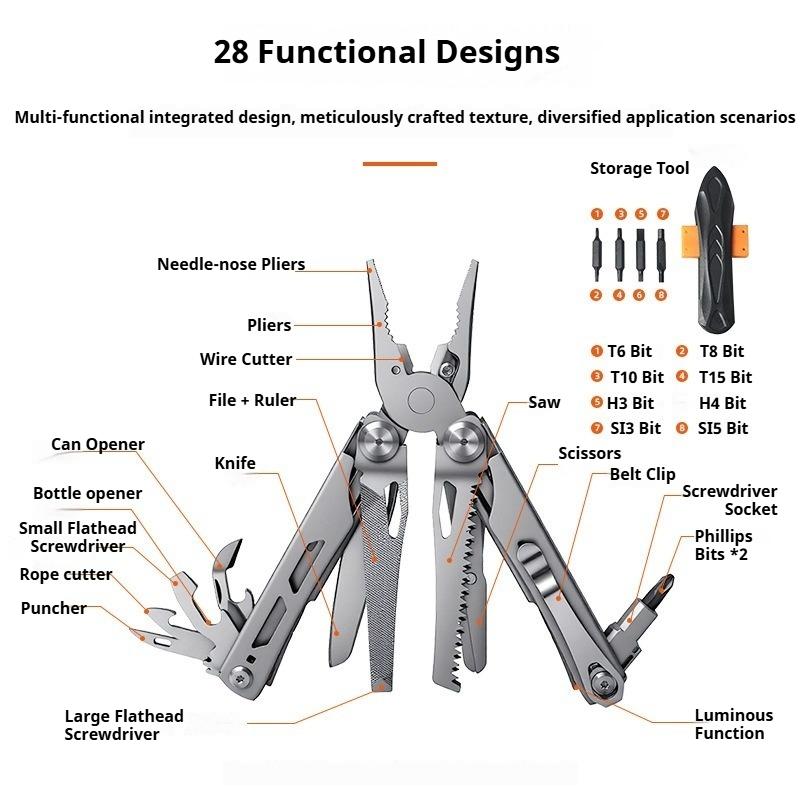 28-in-1 Stainless Steel Folding Pliers Camping Portable EDC Mini Pliers Screwdriver
