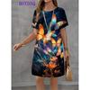 Vestito da Donna Stampa Farfalla Manica Corta Scollo a O Vestiti Moda Casual Harajuku Estate Autunno 2025 Abbigliamento da Festa Donna