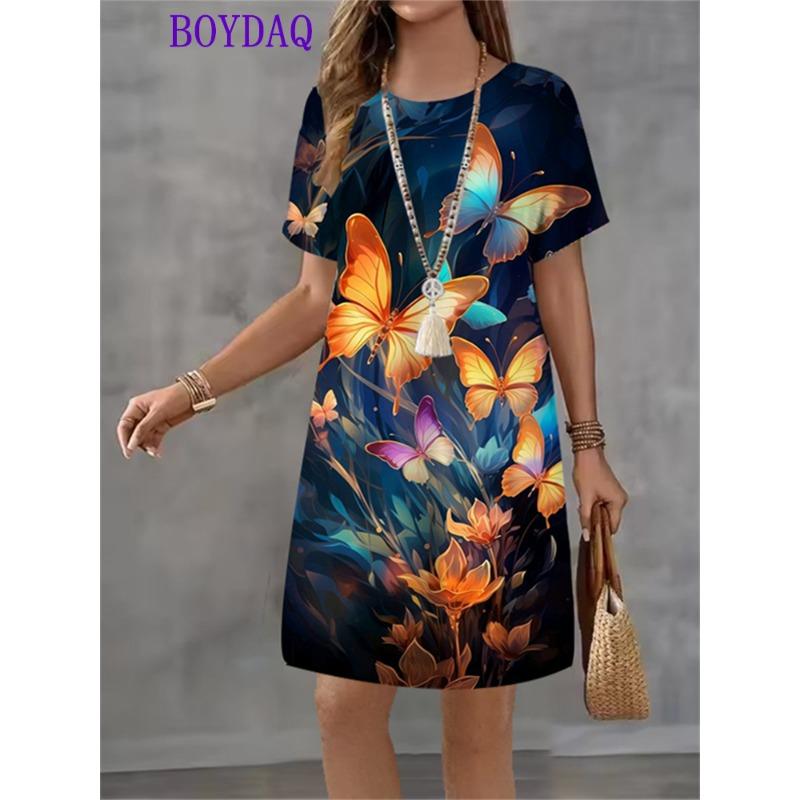 Vestito da Donna Stampa Farfalla Manica Corta Scollo a O Vestiti Moda Casual Harajuku Estate Autunno 2025 Abbigliamento da Festa Donna