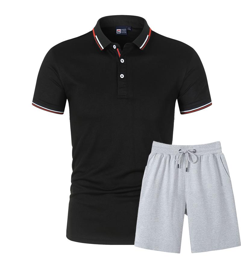 

Мужская рубашка поло и шорты, комплект из 2 предметов, летние наряды, модные повседневные спортивные шорты, спортивный костюм XXL ясень черный