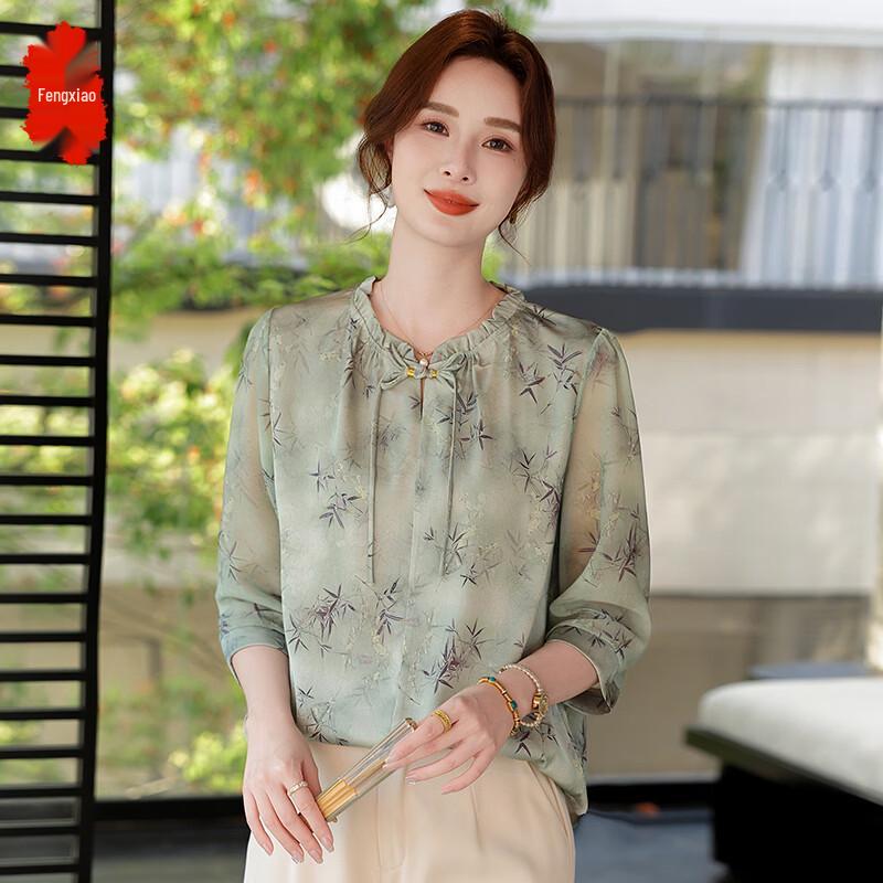 Women s Chiffon Mid-Sleeve Floral Blouse 2XL