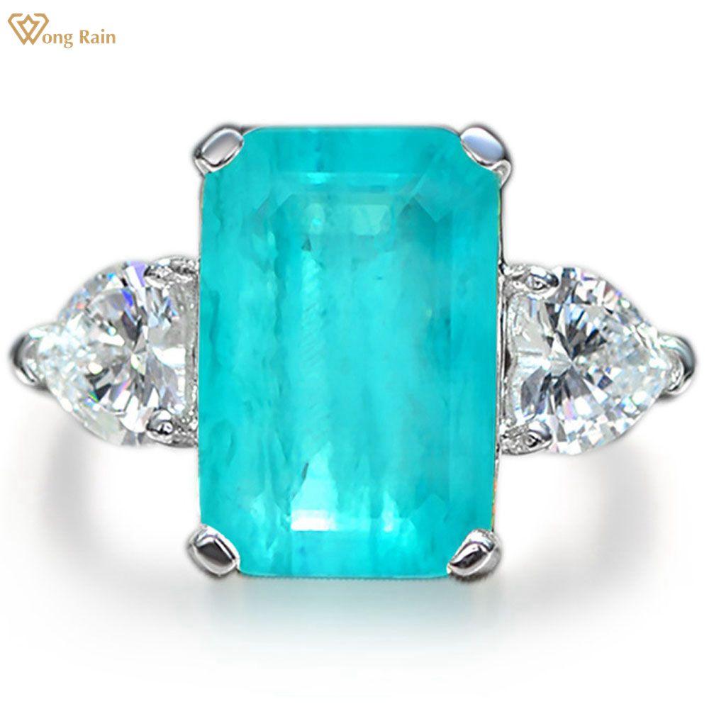 

Wong Rain, стерлинговое серебро 925 пробы, 8*12 мм, синтетический турмалин Параиба, цирконы, драгоценный камень, обручальное кольцо для женщин, ювелирные изделия US 6 синий