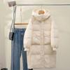 2024 Women's Mid-Length White Duck Down Hooded Winter Coat