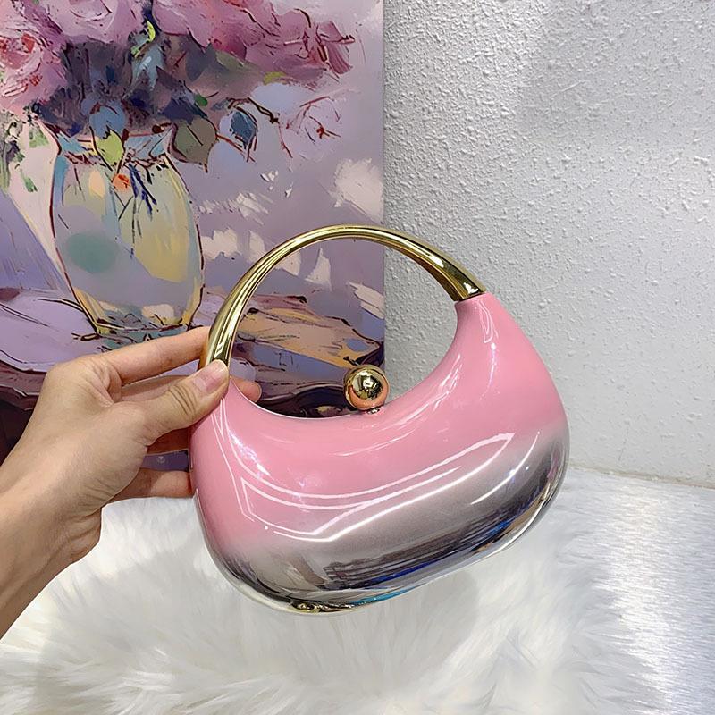 Luxury Brand Evening Clutch Acrylic Shell Bag Ladies Handbag Fashion Shoulder Bag Half-moon Design Wedding Purse Party Handbag
