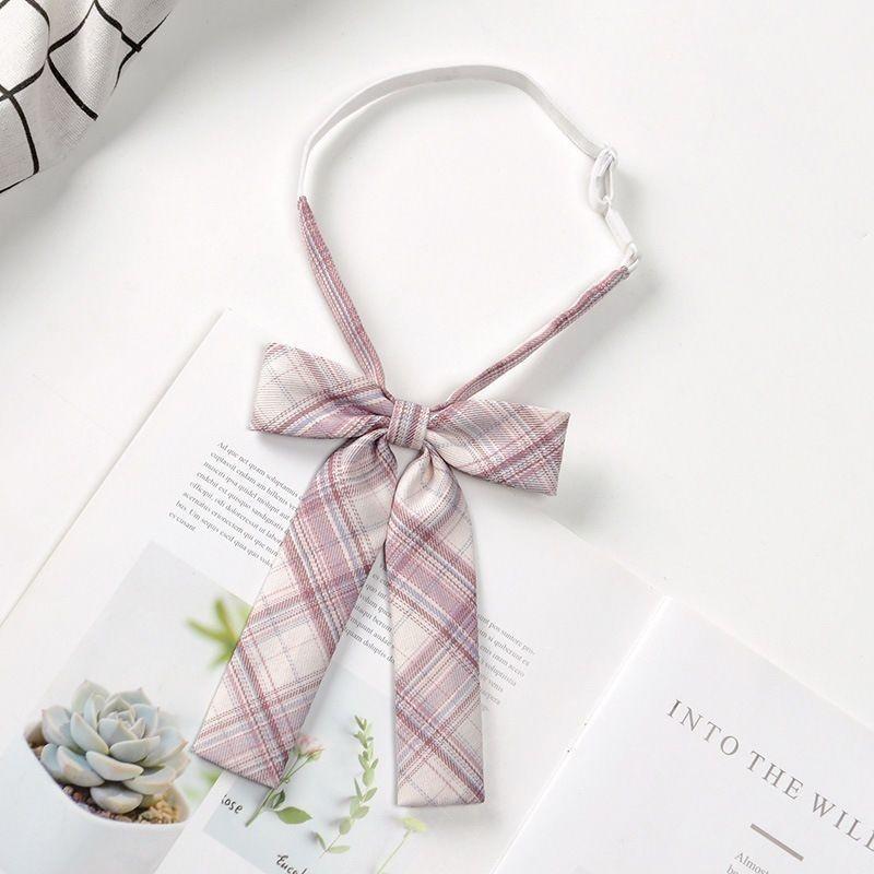 Japanese School Girl Style Polyester Plaid Neck Tie With Bow For Kids Uniforms