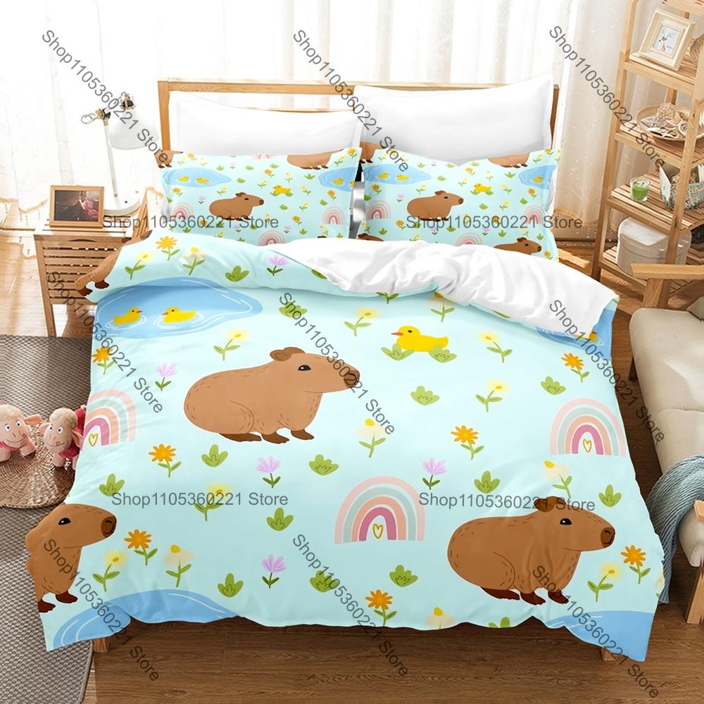 Cartoon Capybara Bettwäsche Set Einzelbett Zweibettbett Vollgröße Queen Size King Size Bettwäsche Set Schlafzimmer Bettbezug Sets Anime Bettlaken Set