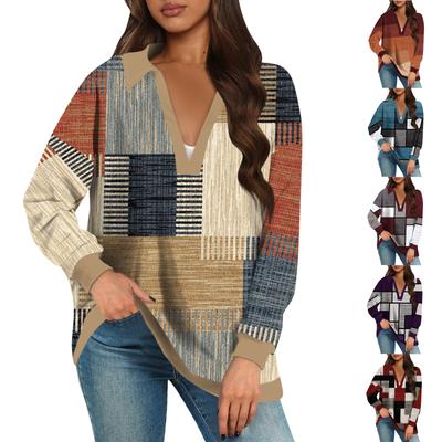 Übergroße Sweatshirts für Damen, Herbstoberteile, langärmelig, V-Ausschnitt, lässiger Druck, Pullover, Oberteil, süße Alltagskleidung