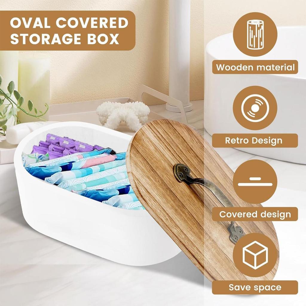 Wooden Bathroom Tampon Storage Box with Lid - Decorative Organizer for Swabs Hairpins Medicine Cosmetics Countertop Organization