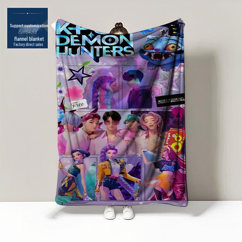 K-POP Demon Hunter Team Flannel Blanket – Custom Pattern Air Conditioning & Leg Cover Blanket