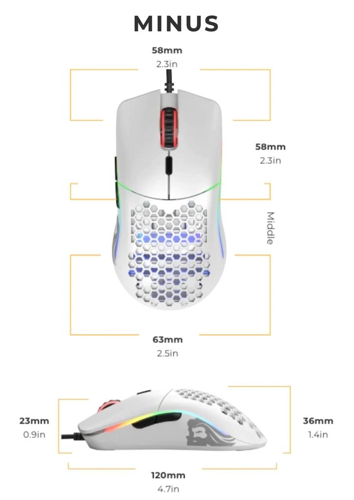 Glorious Model O Gaming 6 Programmable White Mouse, White, Wired, Lightweight, RGB, Buttons, USB, (58g)