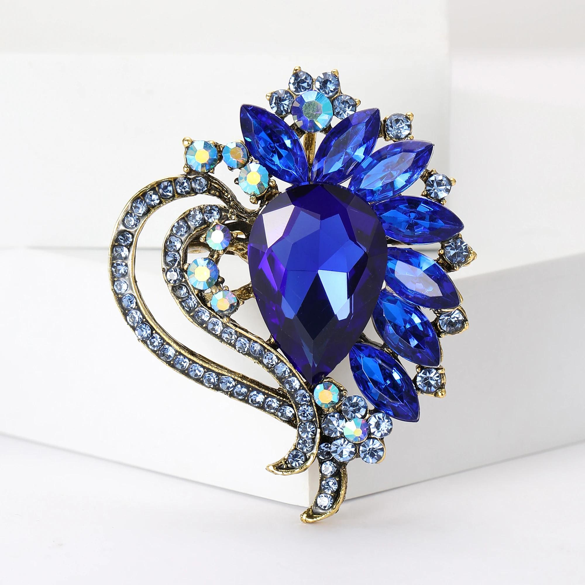 

Брошь-цветок со стразами для женщин, унисекс, стеклянные булавки, банкетная вечеринка, рюкзак, подарки, ювелирные аксессуары синий