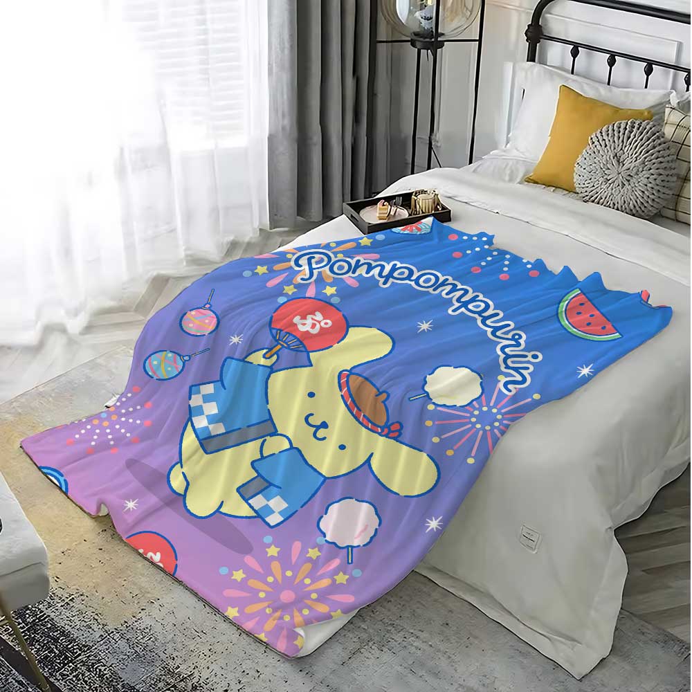 Flauschiger Fleece Anime Doppelknie Wurf Sofa Decke Übergröße Kawaii PomPomPurins Dekorative Bettdecken Heim Schlafzimmer Dekoration